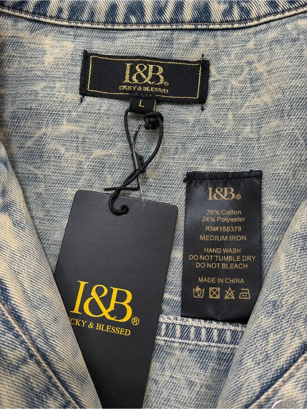 I&B Icky & Blessed Denim Jacket Womens L Acid Wash Distressed Oversized Frayed